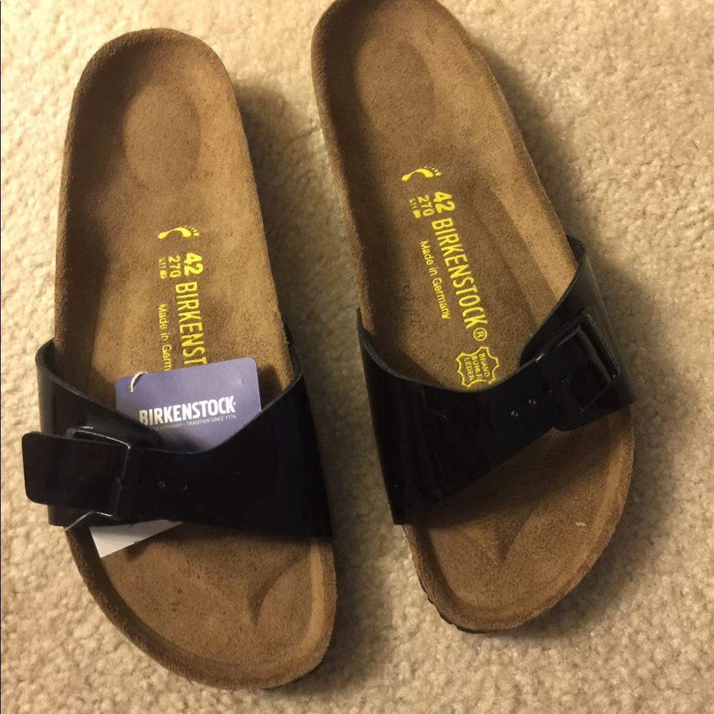 Birkenstock black patent sandals